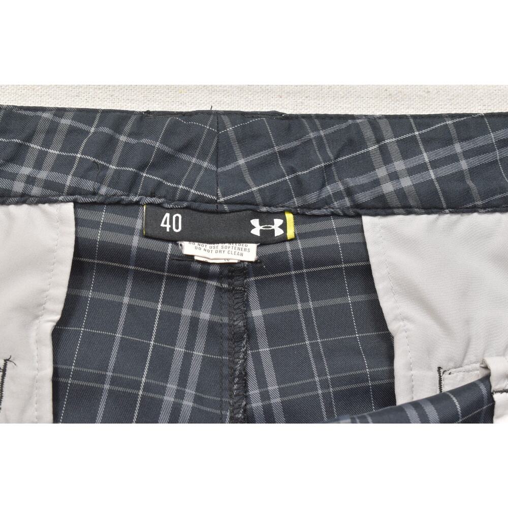 Under Armour Men Size 40 Black Plaid Polyester Golf Performance Flat Front Short - Picture 6 of 8